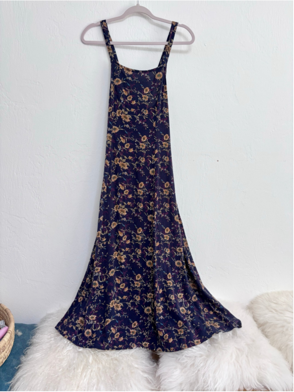 Women's American Eagle Floral Maxi Dress Navy Yellow Size S Rayon Y2K